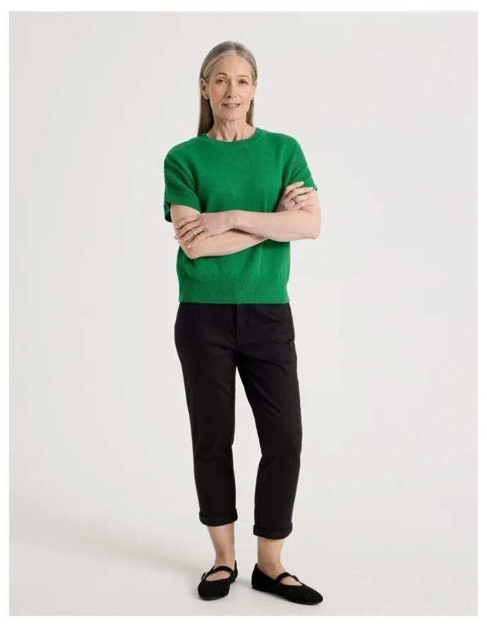 Regatta Petites Extended Sleeve Knit Top With Fancy Knit Sleeves in Green