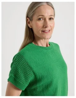 Regatta Petites Extended Sleeve Knit Top With Fancy Knit Sleeves in Green