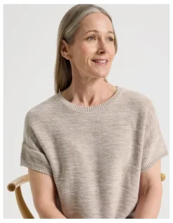 Regatta Petites Knitted Extended Sleeve Top With Boat Neck in Neutral/Ivory Twist
