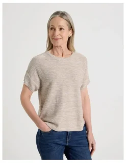 Regatta Petites Knitted Extended Sleeve Top With Boat Neck in Neutral/Ivory Twist