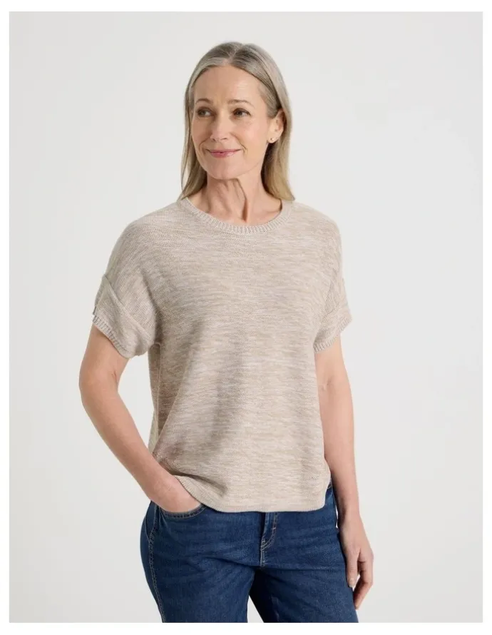 Regatta Petites Knitted Extended Sleeve Top With Boat Neck in Neutral/Ivory Twist
