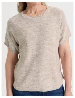 Regatta Petites Knitted Extended Sleeve Top With Boat Neck in Neutral/Ivory Twist