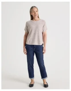 Regatta Petites Knitted Extended Sleeve Top With Boat Neck in Neutral/Ivory Twist