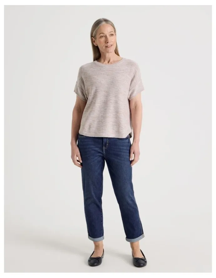 Regatta Petites Knitted Extended Sleeve Top With Boat Neck in Neutral/Ivory Twist