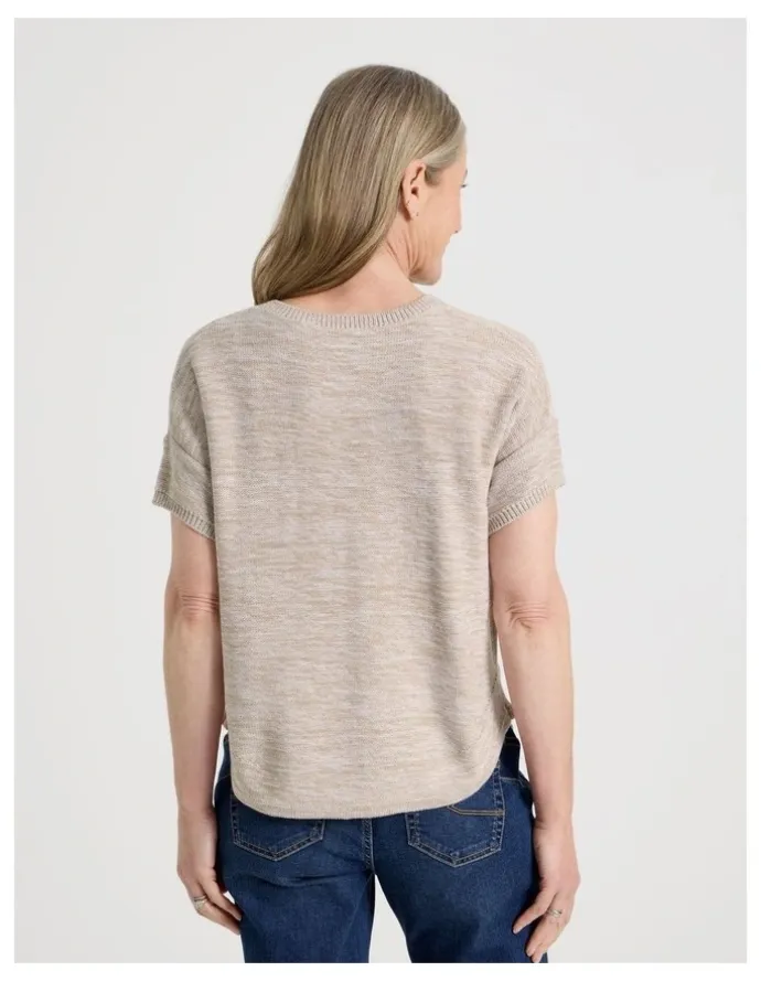 Regatta Petites Knitted Extended Sleeve Top With Boat Neck in Neutral/Ivory Twist