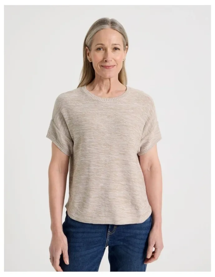 Regatta Petites Knitted Extended Sleeve Top With Boat Neck in Neutral/Ivory Twist
