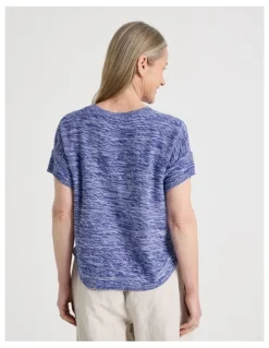 Regatta Petites Knitted Extended Sleeve Top With Boat Neck in Blue/Ivory Twist