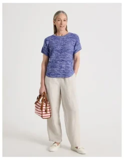 Regatta Petites Knitted Extended Sleeve Top With Boat Neck in Blue/Ivory Twist