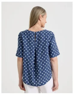 Regatta Petites Short Sleeve Top With CF Seam & Curved Hem in Blue/White Spot