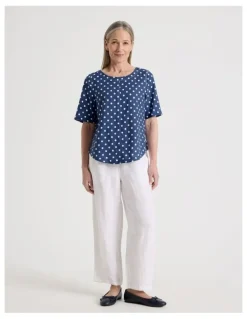 Regatta Petites Short Sleeve Top With CF Seam & Curved Hem in Blue/White Spot