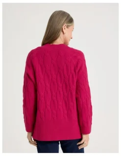 Regatta Petites V Neck Cable Jumper in Hot Pink