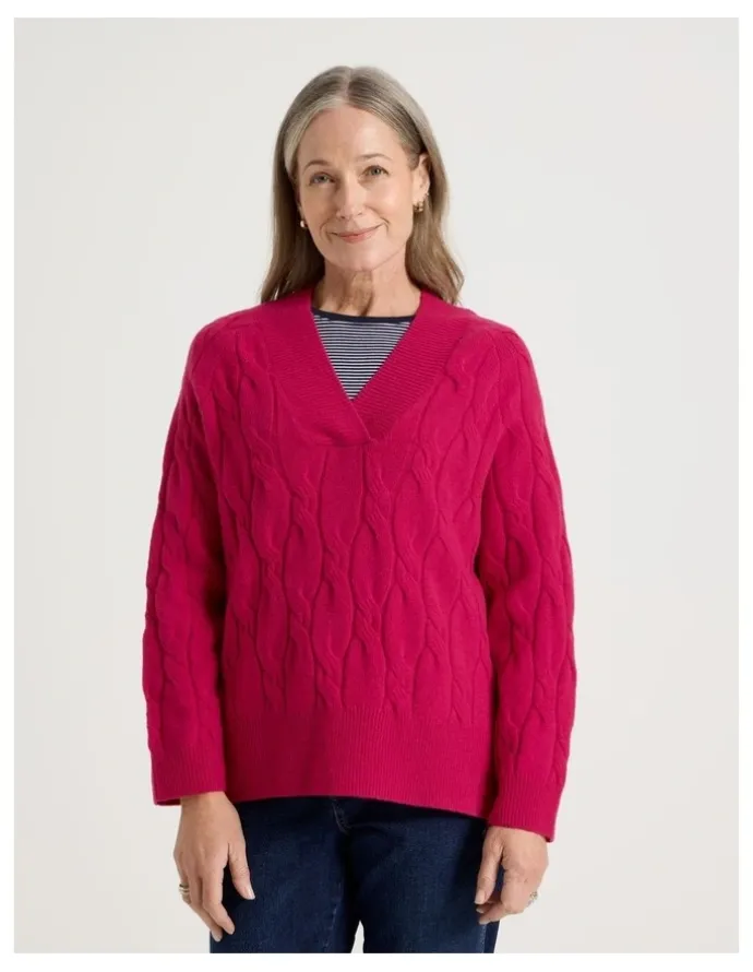 Regatta Petites V Neck Cable Jumper in Hot Pink