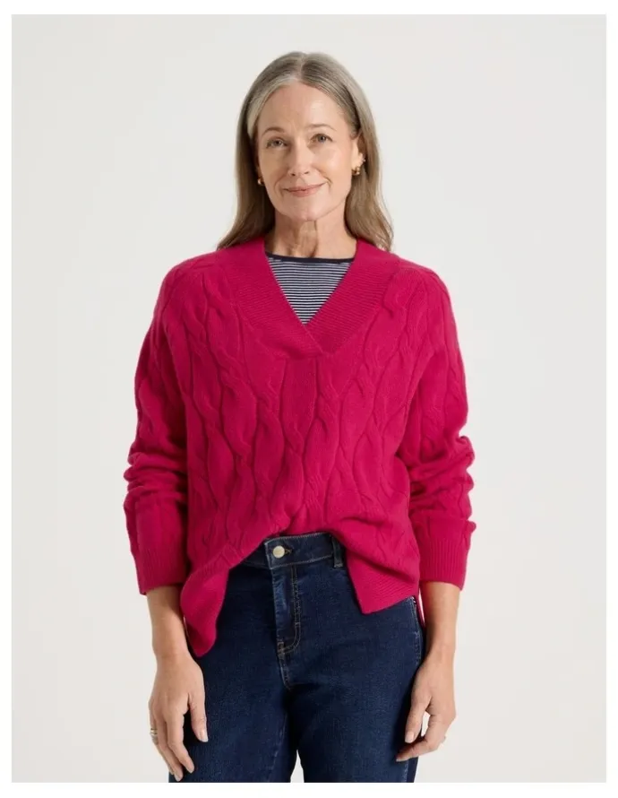 Regatta Petites V Neck Cable Jumper in Hot Pink