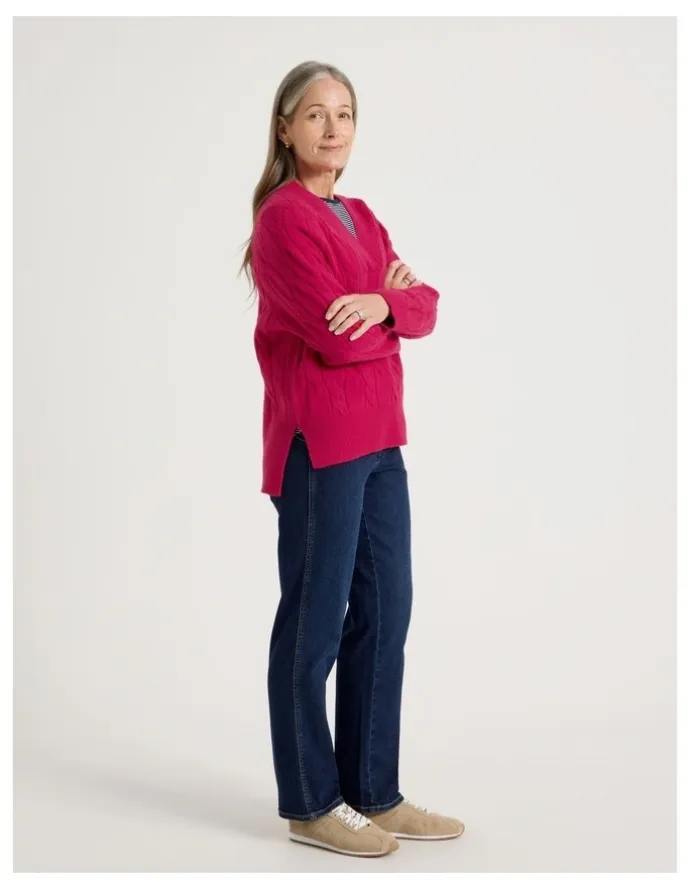 Regatta Petites V Neck Cable Jumper in Hot Pink