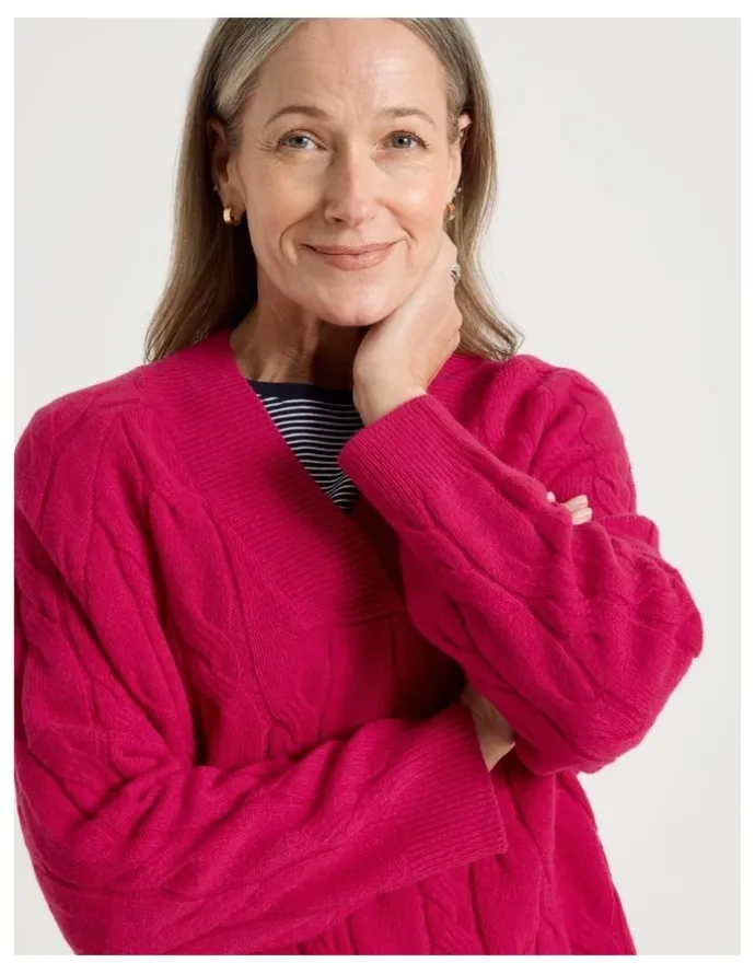 Regatta Petites V Neck Cable Jumper in Hot Pink