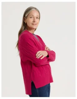 Regatta Petites V Neck Cable Jumper in Hot Pink