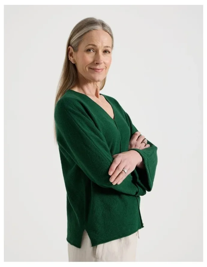 Regatta Petites V Neck Long Sleeve Jumper With Fold Back Cuff in Green