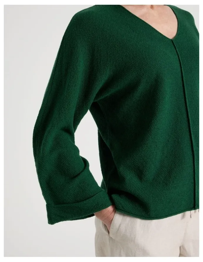 Regatta Petites V Neck Long Sleeve Jumper With Fold Back Cuff in Green