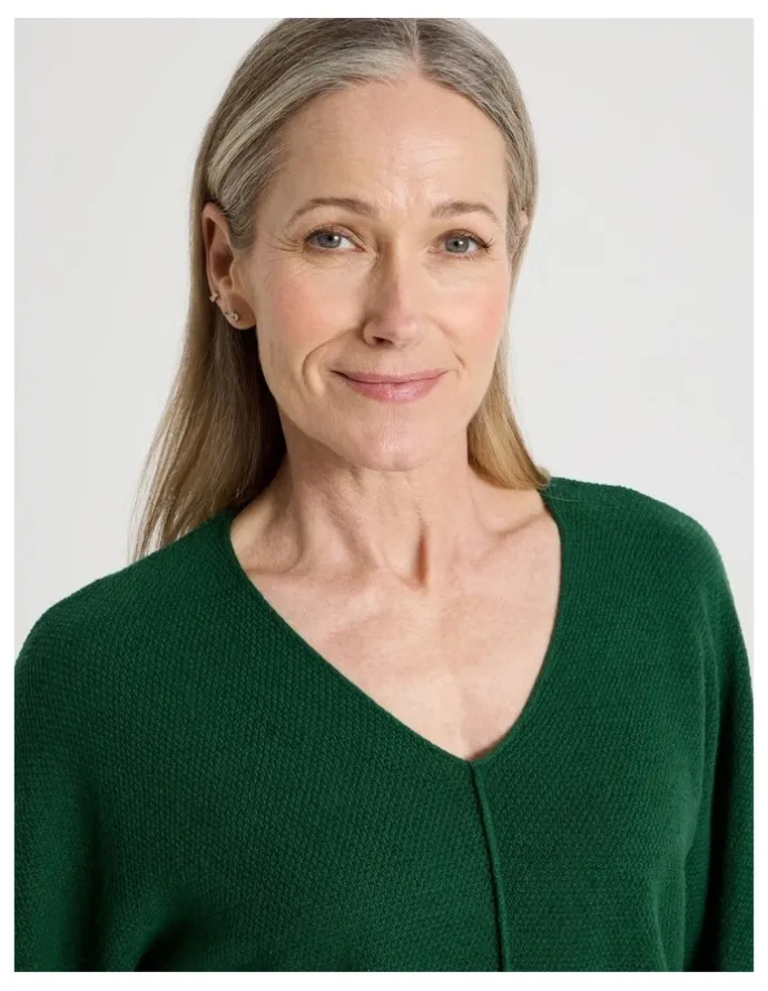 Regatta Petites V Neck Long Sleeve Jumper With Fold Back Cuff in Green