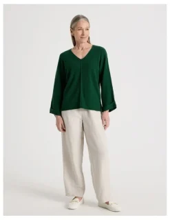 Regatta Petites V Neck Long Sleeve Jumper With Fold Back Cuff in Green
