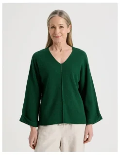 Regatta Petites V Neck Long Sleeve Jumper With Fold Back Cuff in Green