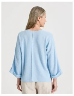 Regatta Petites V Neck Long Sleeve Jumper With Fold Back Cuff in Light Blue