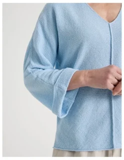 Regatta Petites V Neck Long Sleeve Jumper With Fold Back Cuff in Light Blue