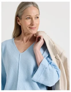 Regatta Petites V Neck Long Sleeve Jumper With Fold Back Cuff in Light Blue