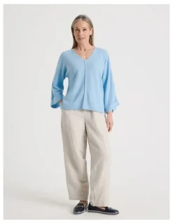Regatta Petites V Neck Long Sleeve Jumper With Fold Back Cuff in Light Blue