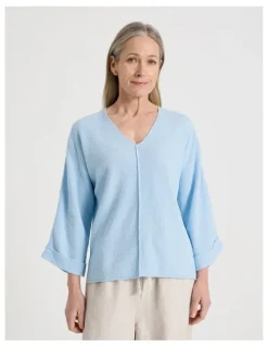 Regatta Petites V Neck Long Sleeve Jumper With Fold Back Cuff in Light Blue