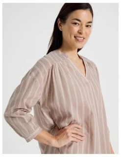 Regatta Relax Woven 3/4 Sleeve Long Nightie in Ginger Stripe