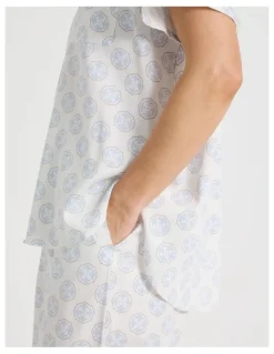 Regatta Relax Woven Button Up Short Sleeve Sleep Top in White Medallion Print