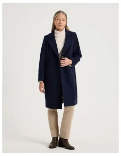 Regatta Rever Collar Coat With Diagonal Seams in Navy