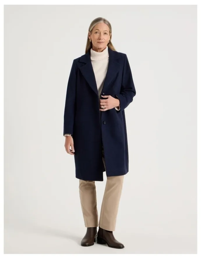 Regatta Rever Collar Coat With Diagonal Seams in Navy