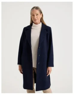 Regatta Rever Collar Coat With Diagonal Seams in Navy