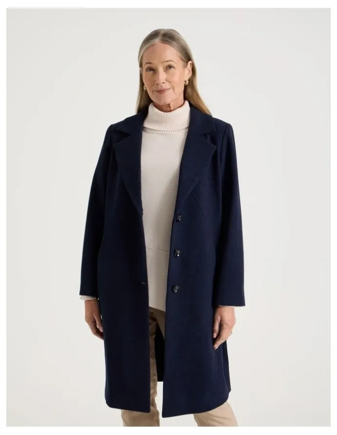 Regatta Rever Collar Coat With Diagonal Seams in Navy