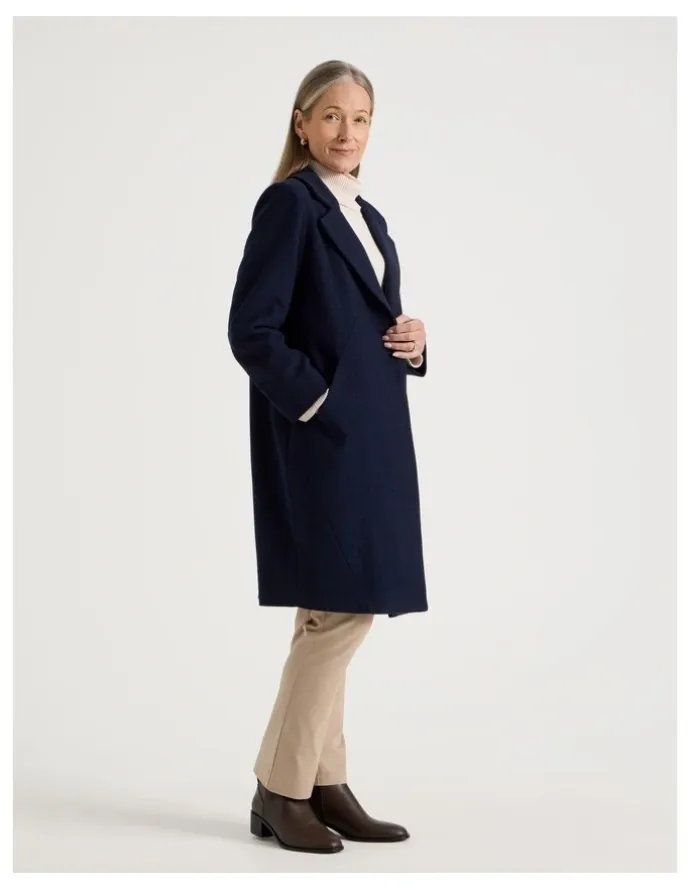 Regatta Rever Collar Coat With Diagonal Seams in Navy