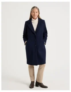 Regatta Rever Collar Coat With Diagonal Seams in Navy