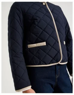 Regatta Short Collarless Puffer Jacket With Cord Trim in Navy