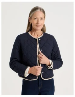Regatta Short Collarless Puffer Jacket With Cord Trim in Navy