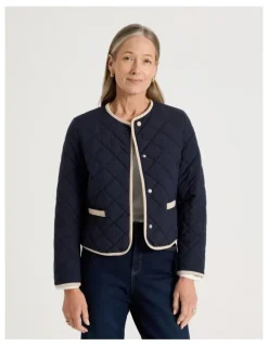 Regatta Short Collarless Puffer Jacket With Cord Trim in Navy