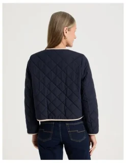 Regatta Short Collarless Puffer Jacket With Cord Trim in Navy