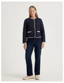 Regatta Short Collarless Puffer Jacket With Cord Trim in Navy