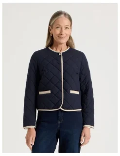Regatta Short Collarless Puffer Jacket With Cord Trim in Navy