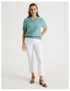 Regatta Short Sleeve V Neck Knitted Top With Fancy Neckband in Slate
