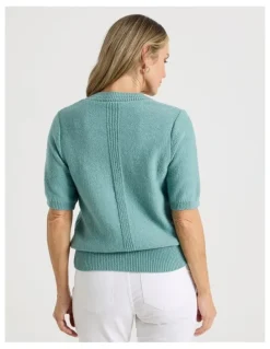 Regatta Short Sleeve V Neck Knitted Top With Fancy Neckband in Slate