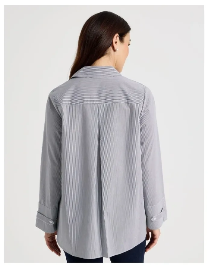 Regatta Stand Collar Long Sleeve Shirt With Forward Seams in Navy/White
