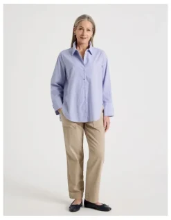 Regatta Stand Collar Long Sleeve Shirt With Forward Seams in Cobalt/White