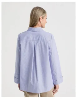 Regatta Stand Collar Long Sleeve Shirt With Forward Seams in Cobalt/White