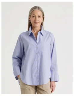 Regatta Stand Collar Long Sleeve Shirt With Forward Seams in Cobalt/White